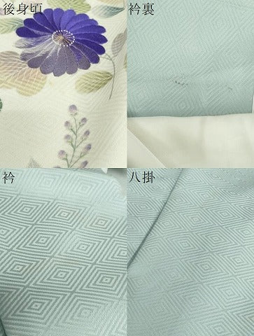 平和屋着物●訪問着　刺繍　エ霞草花文　金糸　正絹　逸品　DABG2173ud