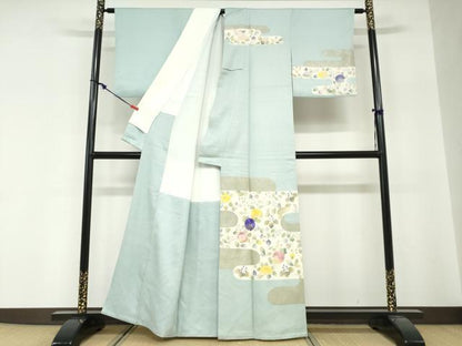 平和屋着物●訪問着　刺繍　エ霞草花文　金糸　正絹　逸品　DABG2173ud