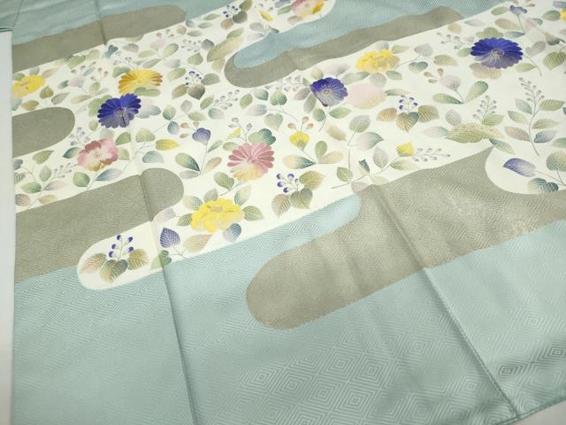平和屋着物●訪問着　刺繍　エ霞草花文　金糸　正絹　逸品　DABG2173ud