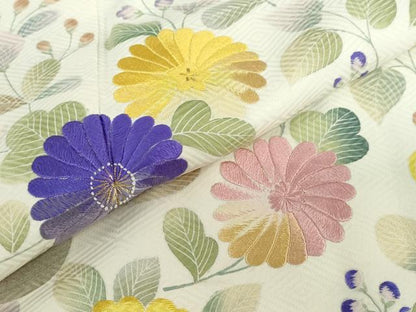 平和屋着物●訪問着　刺繍　エ霞草花文　金糸　正絹　逸品　DABG2173ud