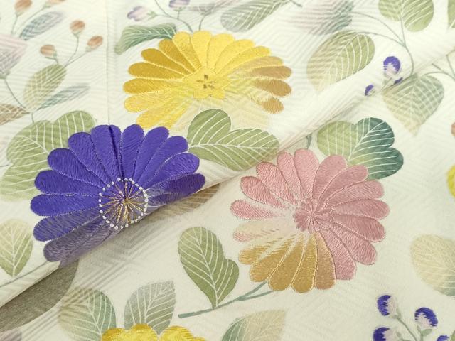 平和屋着物●訪問着　刺繍　エ霞草花文　金糸　正絹　逸品　DABG2173ud