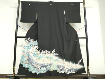平和屋着物●本加賀友禅作家　西村　央　黒留袖　流水花鳥文　暈し染め　正絹　逸品　DABG2177ud