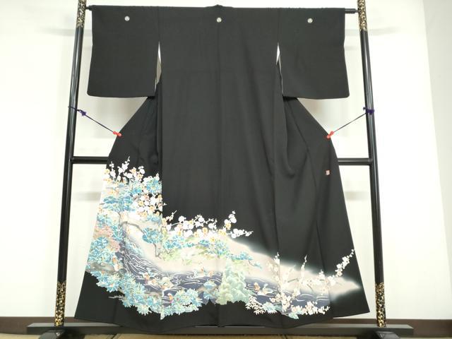 平和屋着物●本加賀友禅作家　西村　央　黒留袖　流水花鳥文　暈し染め　正絹　逸品　DABG2177ud