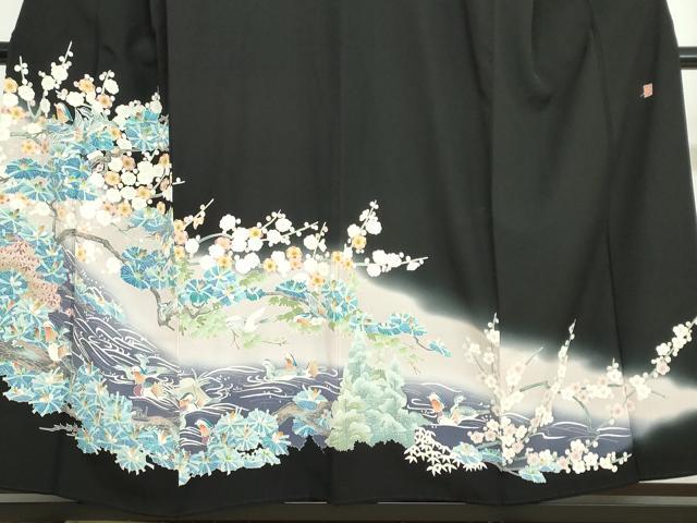平和屋着物●本加賀友禅作家　西村　央　黒留袖　流水花鳥文　暈し染め　正絹　逸品　DABG2177ud