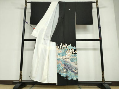 平和屋着物●本加賀友禅作家　西村　央　黒留袖　流水花鳥文　暈し染め　正絹　逸品　DABG2177ud
