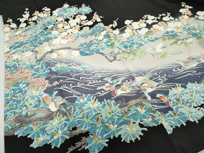 平和屋着物●本加賀友禅作家　西村　央　黒留袖　流水花鳥文　暈し染め　正絹　逸品　DABG2177ud