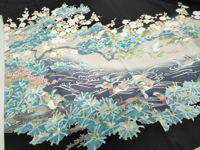 平和屋着物●本加賀友禅作家　西村　央　黒留袖　流水花鳥文　暈し染め　正絹　逸品　DABG2177ud