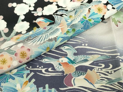 平和屋着物●本加賀友禅作家　西村　央　黒留袖　流水花鳥文　暈し染め　正絹　逸品　DABG2177ud