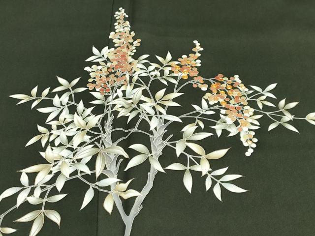 平和屋着物●訪問着　駒刺繍　南天文　金彩　正絹　逸品　未使用　DABG2183ud