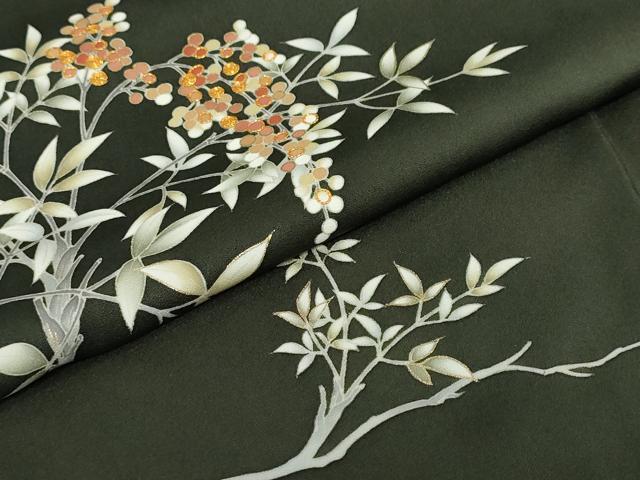 平和屋着物●訪問着　駒刺繍　南天文　金彩　正絹　逸品　未使用　DABG2183ud