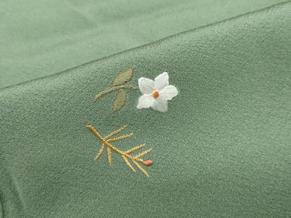 平和屋着物●上質な小紋　総刺繍　舞花文　正絹　逸品　DABG2202ud