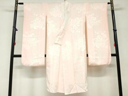 平和屋着物●振袖用長襦袢　袷　草花地紋　暈し染め　半衿刺繍　正絹　逸品　DABG2209ud