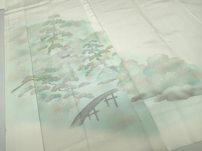 平和屋着物●長襦袢　無双仕立て　渡橋風景文　暈し染め　正絹　逸品　DABG2210ud