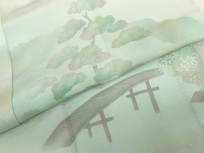平和屋着物●長襦袢　無双仕立て　渡橋風景文　暈し染め　正絹　逸品　DABG2210ud