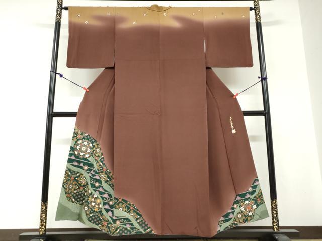 平和屋着物●世界的友禅作家　千地泰弘　訪問着　洋花文　暈し染め　金彩　正絹　逸品　DABG2212ud