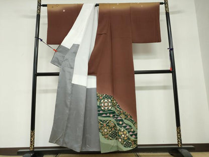 平和屋着物●世界的友禅作家　千地泰弘　訪問着　洋花文　暈し染め　金彩　正絹　逸品　DABG2212ud