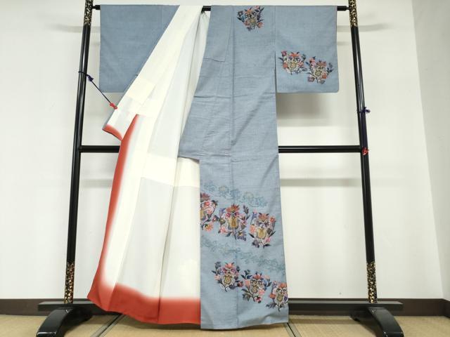 平和屋着物●訪問着　作家物　紬地　洋花文　金彩　正絹　逸品　DABG2216ud