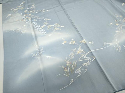 平和屋着物●訪問着　刺繍　流水風景草花文　暈し染め　金彩　正絹　逸品　DABG2220ud