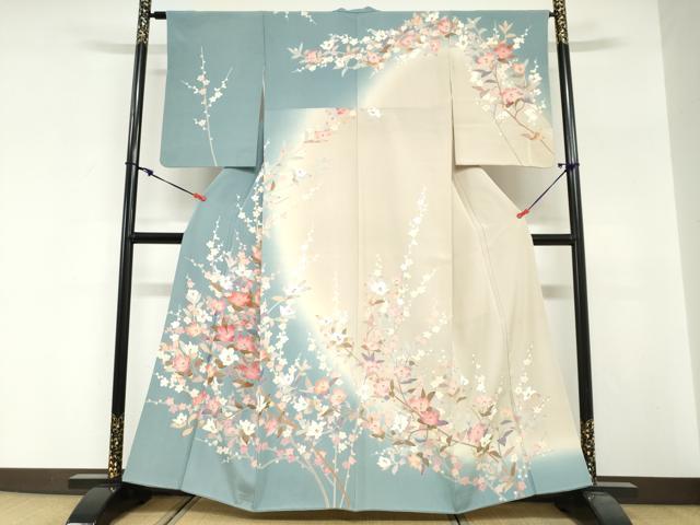 平和屋着物●訪問着　友禅　作家物　枝花文　暈し染め　正絹　逸品　DABG2222ud