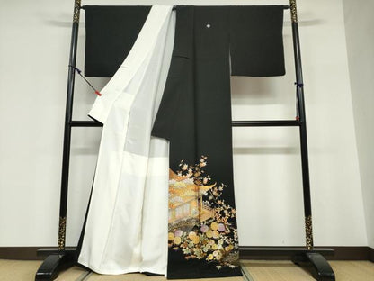 平和屋着物●金彩友禅　卓越技能者・名工・和田光正　黒留袖　平安草花文　金彩　正絹　逸品　DABG2236ud
