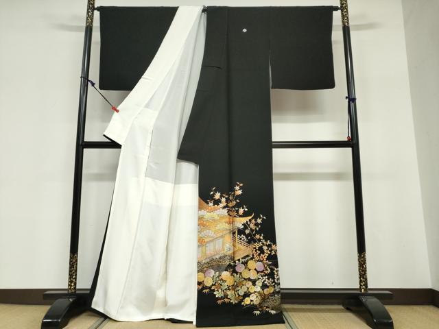 平和屋着物●金彩友禅　卓越技能者・名工・和田光正　黒留袖　平安草花文　金彩　正絹　逸品　DABG2236ud
