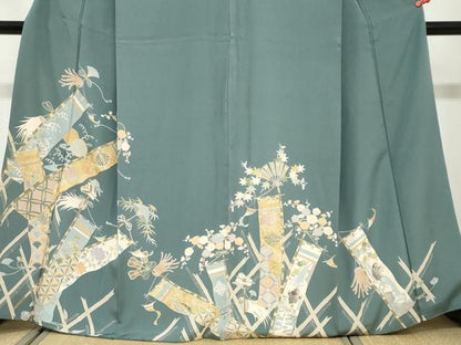 平和屋着物●訪問着　駒刺繍　吉祥花文　正絹　逸品　DABG2240ud