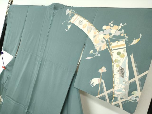 平和屋着物●訪問着　駒刺繍　吉祥花文　正絹　逸品　DABG2240ud