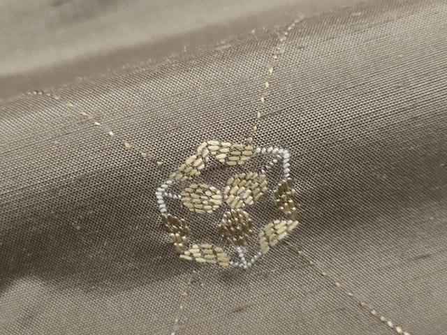平和屋着物●上質な紬　刺繍　刺し子　草花菱文　無落款　正絹　逸品　未使用　DABG2247ud