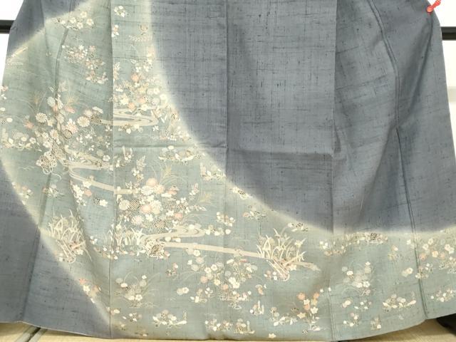 平和屋着物●染織の名門　しょうざん  生紬　訪問着　流水楽器草花文　暈し染め　金彩　正絹　逸品　DABG2255ud