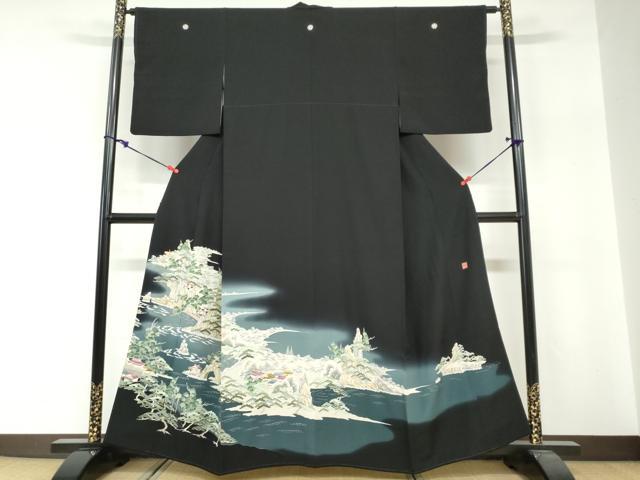平和屋着物●本加賀友禅作家　吉村伊佐子　黒留袖　立波風景文　暈し染め　正絹　逸品　DABG2258ud