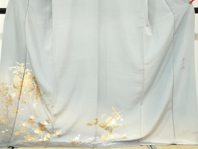 平和屋着物●金彩友禅　卓越技能者・名工・和田光正　訪問着　流水草花文　暈し染め　金銀彩　ロング丈　正絹　逸品　未使用　DABG2259ud