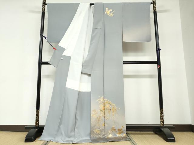 平和屋着物●金彩友禅　卓越技能者・名工・和田光正　訪問着　流水草花文　暈し染め　金銀彩　ロング丈　正絹　逸品　未使用　DABG2259ud