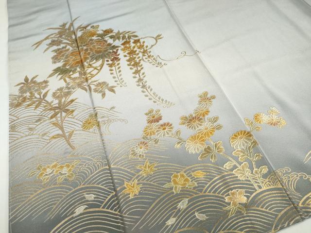平和屋着物●金彩友禅　卓越技能者・名工・和田光正　訪問着　流水草花文　暈し染め　金銀彩　ロング丈　正絹　逸品　未使用　DABG2259ud