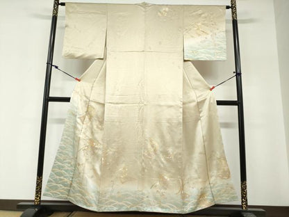 平和屋着物●訪問着　駒刺繍　誰が袖花鳥文　暈し染め　金彩　正絹　逸品　DABG2262ud