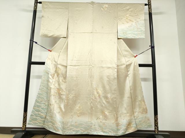 平和屋着物●訪問着　駒刺繍　誰が袖花鳥文　暈し染め　金彩　正絹　逸品　DABG2262ud