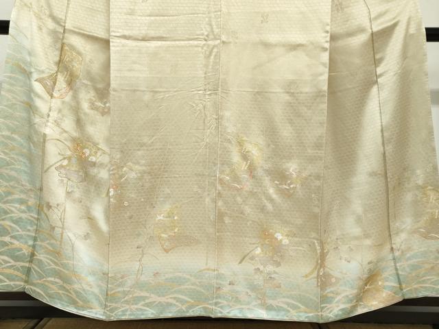 平和屋着物●訪問着　駒刺繍　誰が袖花鳥文　暈し染め　金彩　正絹　逸品　DABG2262ud