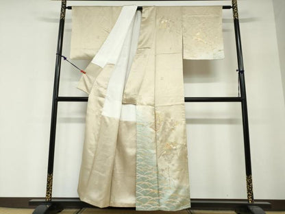 平和屋着物●訪問着　駒刺繍　誰が袖花鳥文　暈し染め　金彩　正絹　逸品　DABG2262ud