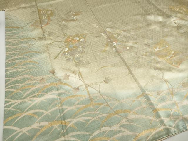 平和屋着物●訪問着　駒刺繍　誰が袖花鳥文　暈し染め　金彩　正絹　逸品　DABG2262ud