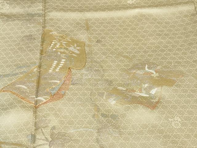 平和屋着物●訪問着　駒刺繍　誰が袖花鳥文　暈し染め　金彩　正絹　逸品　DABG2262ud