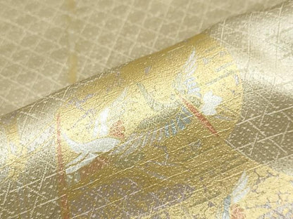 平和屋着物●訪問着　駒刺繍　誰が袖花鳥文　暈し染め　金彩　正絹　逸品　DABG2262ud