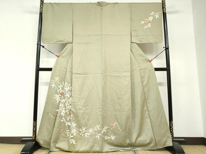 平和屋着物●訪問着　扇面草花文　金彩　正絹　逸品　DABG2263ud