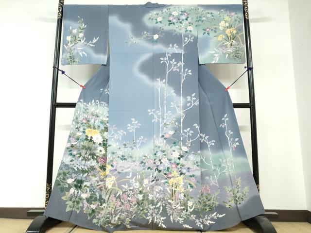 平和屋着物●熊野桂堂　友禅　蝋纈染　訪問着　草花文　暈し染め　正絹　逸品　DABG2269ud