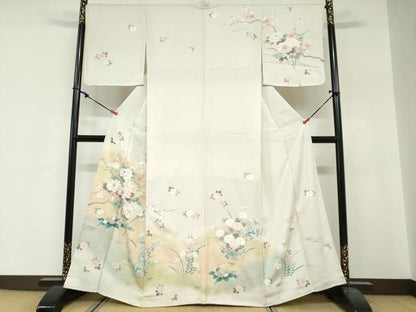 平和屋着物●訪問着　駒刺繍　草花文　暈し染め　金彩　正絹　逸品　DABG2272ud