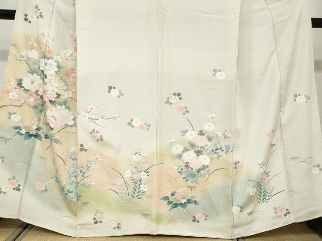平和屋着物●訪問着　駒刺繍　草花文　暈し染め　金彩　正絹　逸品　DABG2272ud