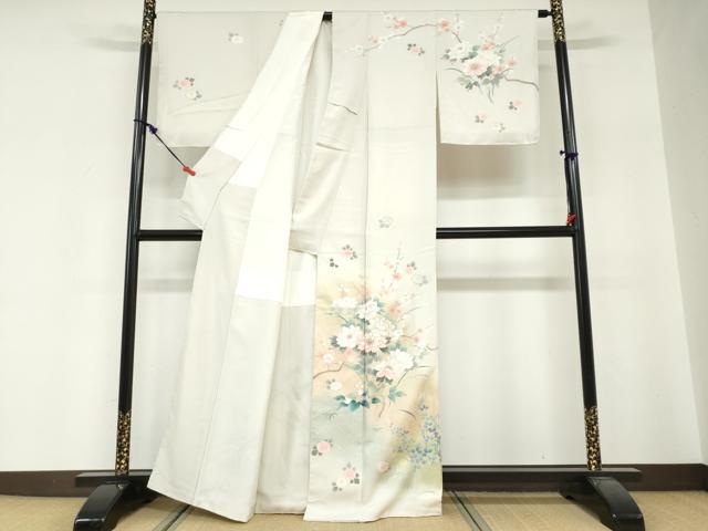 平和屋着物●訪問着　駒刺繍　草花文　暈し染め　金彩　正絹　逸品　DABG2272ud