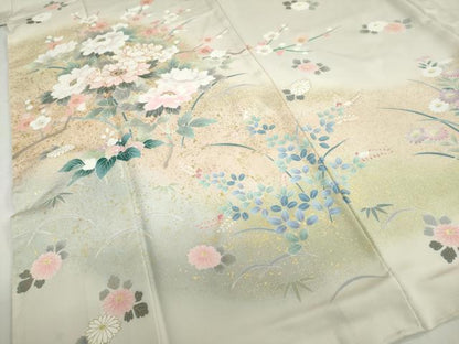 平和屋着物●訪問着　駒刺繍　草花文　暈し染め　金彩　正絹　逸品　DABG2272ud