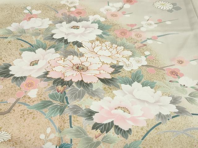 平和屋着物●訪問着　駒刺繍　草花文　暈し染め　金彩　正絹　逸品　DABG2272ud