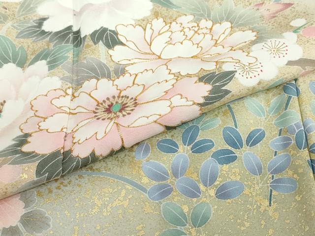 平和屋着物●訪問着　駒刺繍　草花文　暈し染め　金彩　正絹　逸品　DABG2272ud