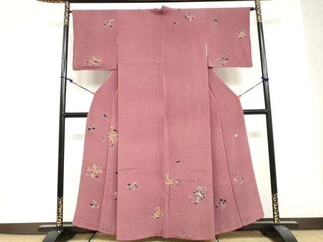 平和屋着物●東京友禅　久呂田明功　訪問着　舞花文　鬼しぼ縮緬　正絹　逸品　DABG2278ud