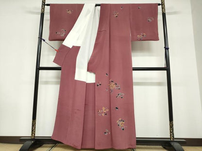 平和屋着物●東京友禅　久呂田明功　訪問着　舞花文　鬼しぼ縮緬　正絹　逸品　DABG2278ud